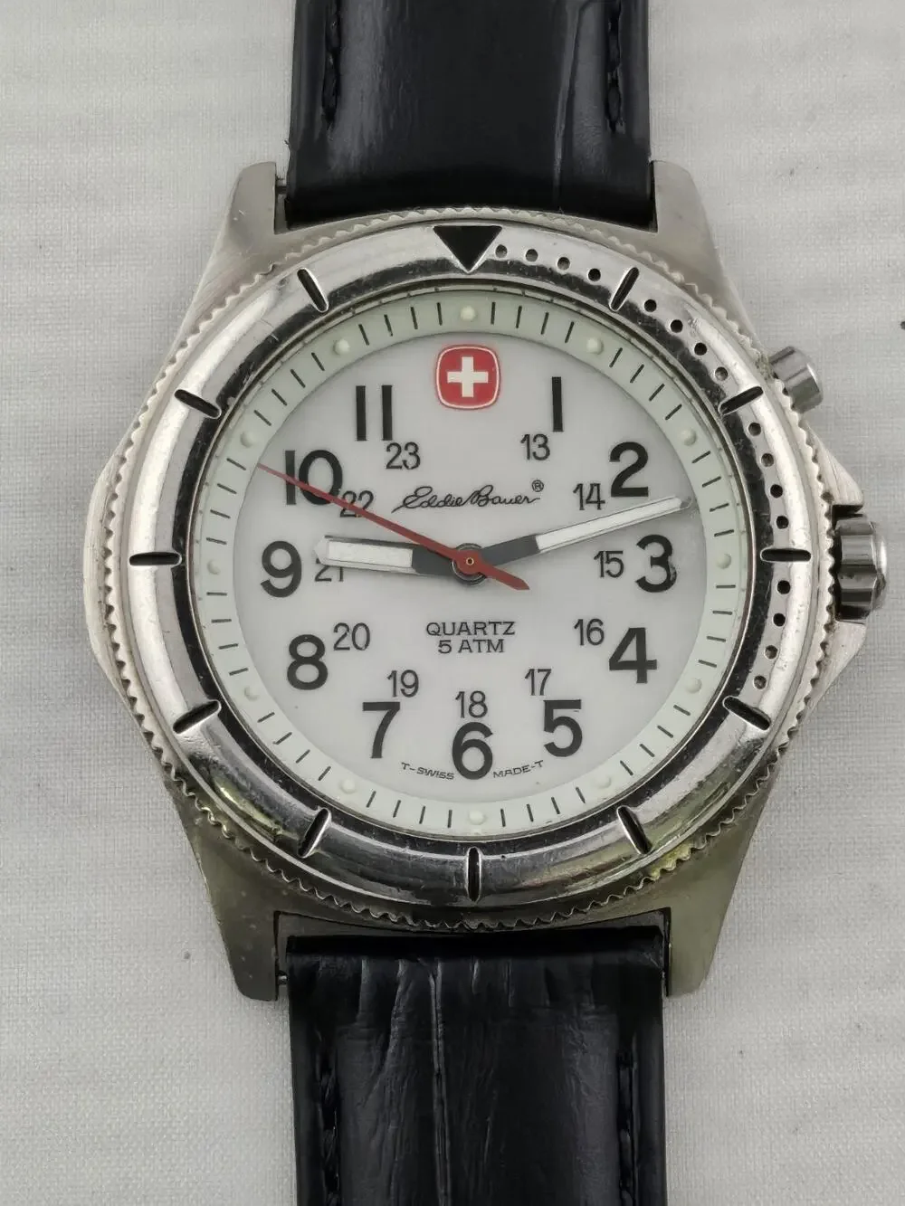 Vintage Mens Eddie Bauer Swiss Tritium Watch Backlight Leather New Band Runs